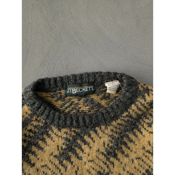 Vintage 90s J.T. Beckett Beige Wool Blend Crewneck Knit Sweater Men's L - Picture 5 of 9